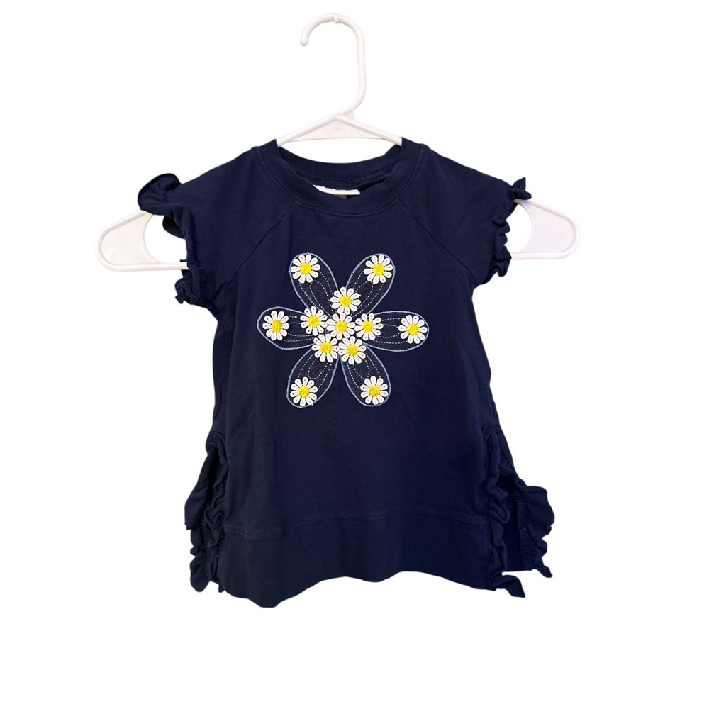 Bonnie Jean Navy Daisy Ruffle T Shirt Toddler Girls 2T Blue Yellow Floral Top